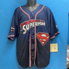 Superman Embroidered Warner Bros Vintage Jersey X Large Blue Dc Comics 2002