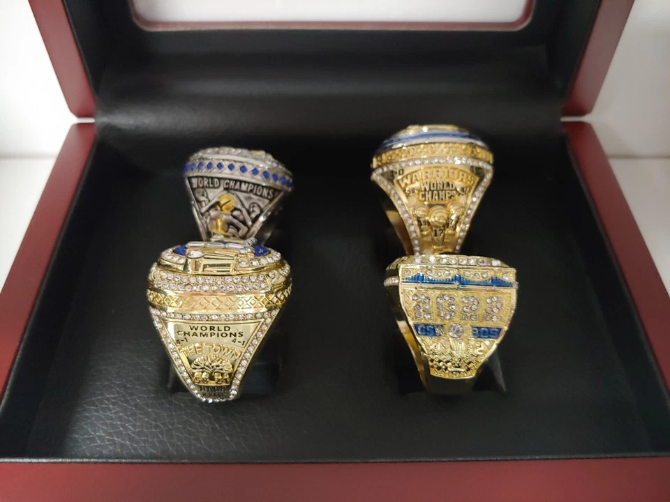 Klay Thompson - Juego de 4 anillos Golden State Warriors Championship con caja de madera Foto 3 de 4