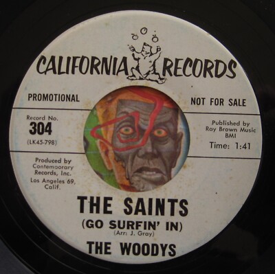 HEAR Woodys 45 The Saints / Red River Valley surf rocker instro EX