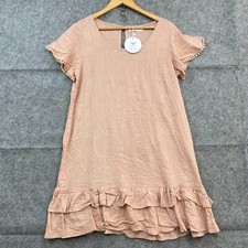 NEW Miracle Dress Womens 10 Nude Pink Short Sleeve Round Neck Linen Blend 36929