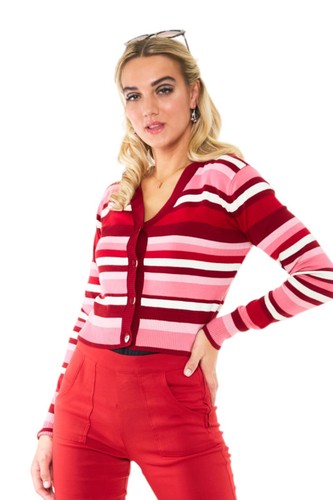 Voodoo Vixen Retro Vintage inspired Multi Stripe Cardigan - Picture 3 of 7