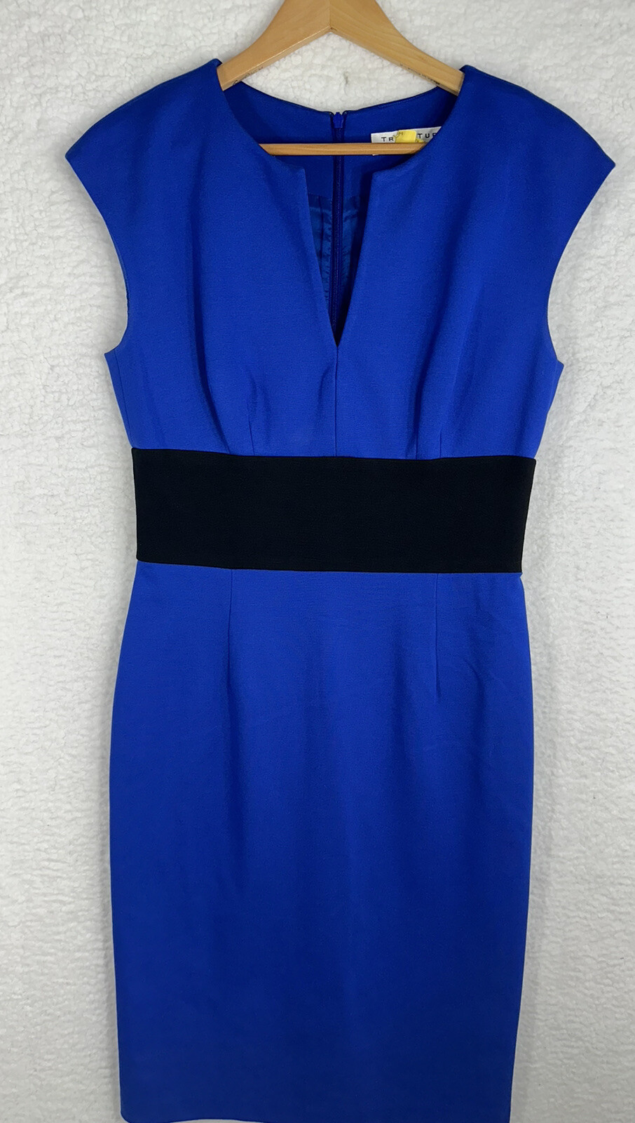 Trina Turk Womens Sleeveless V-Neck Blue Pencil Sheath Dress Blue Size 4