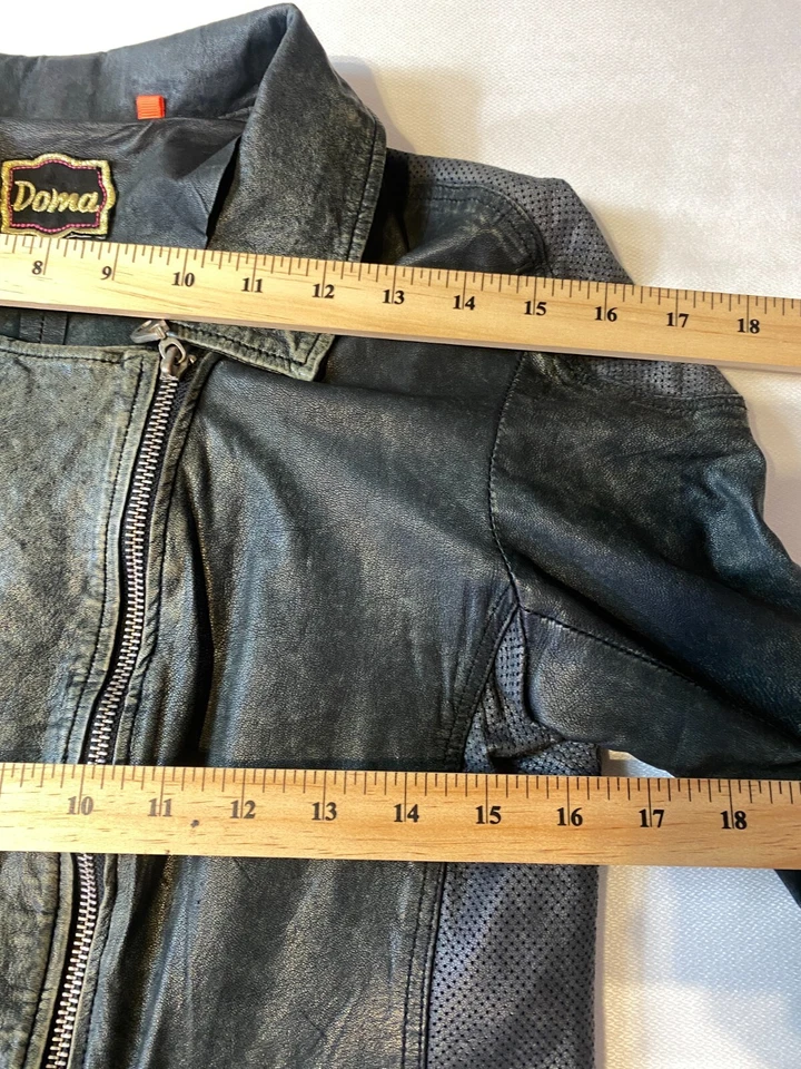 VTG 90s DOMA Black Luxury Leather Moto Jacket Cropped Coat Bomber Full Zip Sz 2 - Image 3 of 4
