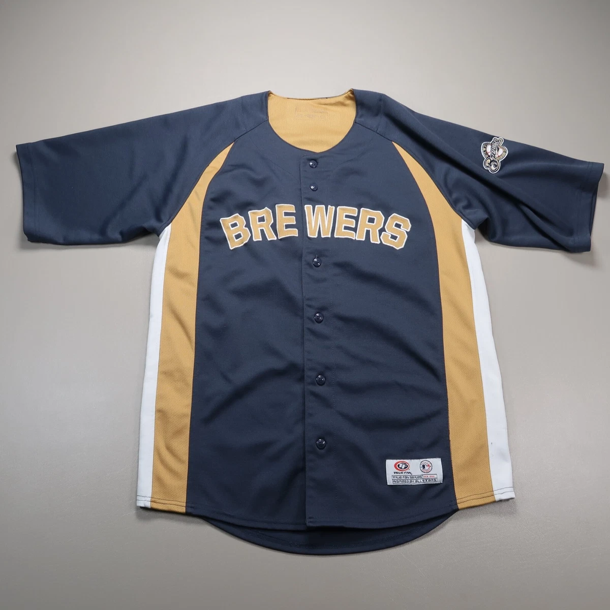 Milwaukee Brewers Jersey Mens Medium Blue Gray Gold True Fan All Stars  Button