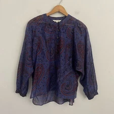 Alex Mill Paisley Top Women Size XS Blue Sheer Silk Blend