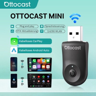 New Ottocast Mini USB Wireless CarPlay+Android Auto Adapter Dongle *Smart Button