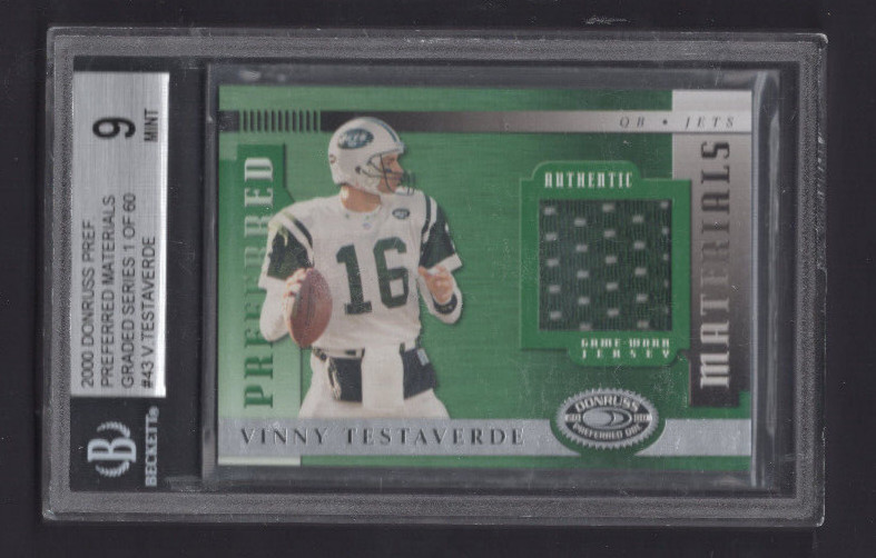 2000 DONRUSS PREFERRED QBC MATERIAL JERSEY BGS 1/60 #43 VINNY TESTAVERDE BGS 9