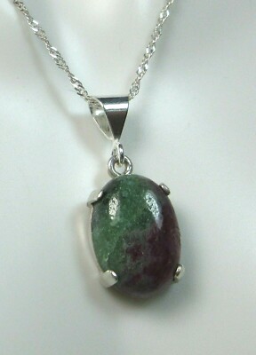 Rubin in Zoisit - roter & grüner Cabochon in Birnenform.925 Sterling Halskette 6,36 ct