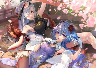 Anime ganyu shenhe bibi pixiv7658705 genshin impact Stitched Gaming Mat Desk