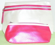 New 2 Pcs LANCOME Pearl White  Pink Cosmetic MakeUp Travel Bag Case