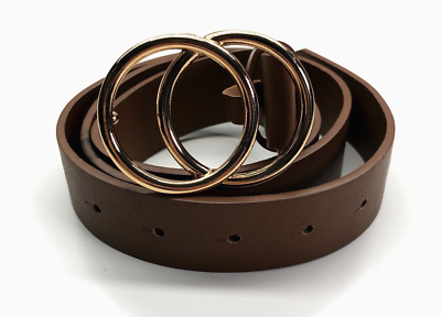 Unbranded Belt Brown Womens Sz 32-34 Golden Buckle Double  display picture 3