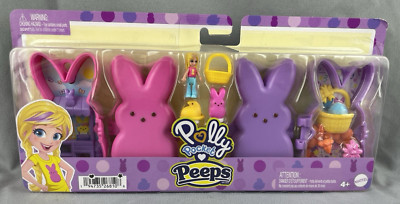 Polly Pocket & Peeps Bunny Sets- 2 Bunny Compacts, 1 Doll Pink & Purple New