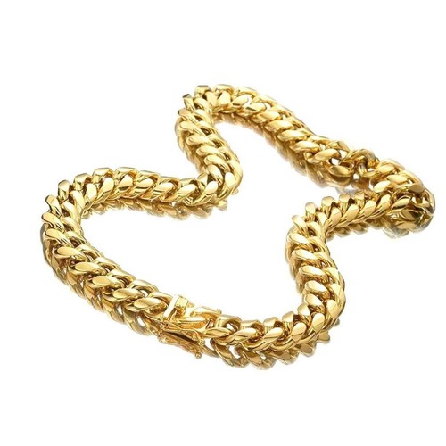 Herren Kette Gold vergoldet Edelstahl Panzerkette 750 Gold 18K Hip Hop K3320L - Picture 5 of 8