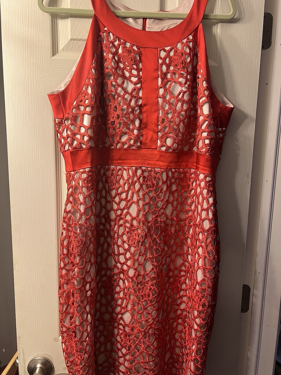 Jax Women Crimson red Lace Cutout Dress Size 16 Preowned | eBay