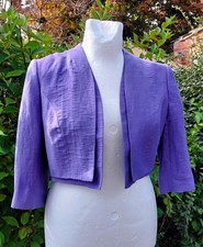 Designer Minuet Petite Purple Linen Half Sleeve Bolero Jacket Uk 16