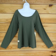 a.n.a. A New Approach Long Sleeve Shirt Scoop Neck Womens 1X Green Cotton Blend