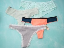 4 NEW Victoria's Secret VTG 2015 PINK Cotton Lace Thong Panties Lot SMALL