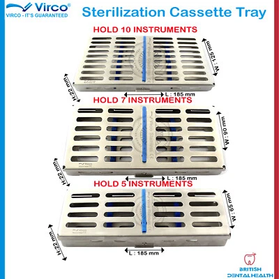 VIRCO UK Dental Sterilization Cassette Rack Tray Hold 5, 7, 10 Surgical Instruments