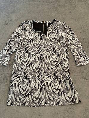 KENSIE Dress Womens XL White Black Tunic Pullover Long Sleeve Short Shift |  eBay