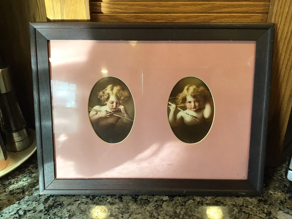 Antiguo 1897 M.B Parkinson Impresiones Cupido Ángeles Con Flechas Ovalado Camafeo Enmarcado 16" Foto 2 de 4