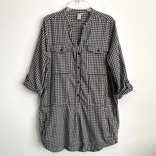Forever 21 Shirt Dress L Black Gingham Roll Tab Pockets Mini Short Trendy Casual