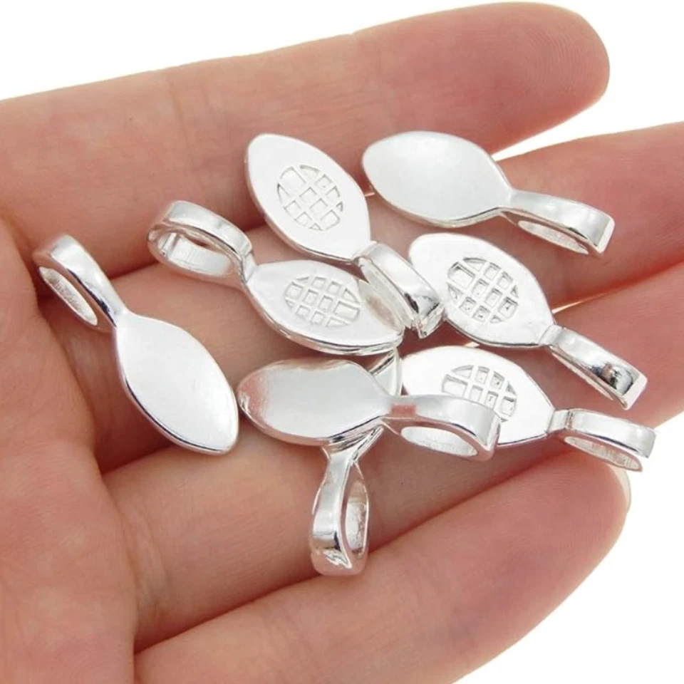 100 Piezas Pegamento de Plata en Fianza Dije Colgante Pendiente Fianzas para Azulejo de Vidrio Hágalo Usted Mismo Penda Foto 4 de 4