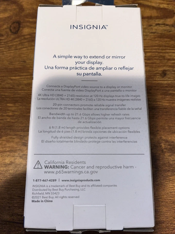 Insignia 6ft Display Port 4K Ultra HD Cable for TVs, Monitors Black New Open Box - Image 2 of 2