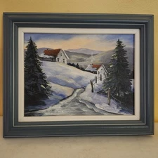 Painting Snowscape Small Very Nice Canvas Board Intricate/detailed Signed 