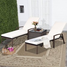 Set of 2 Patio Rattan Chaise Lounge Chair Outdoor Reclining Chaise Sun Lounger