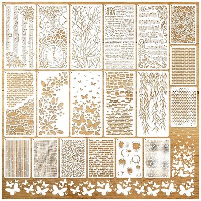19pcs Stencils for Crafts Reusable Musical Notes 4.8 x 9.84 inches, white 