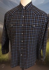 Ely Cattleman Men's XL Pearl Snap Blue Orange Navy Plaid L/S Long Sleeve Shirt