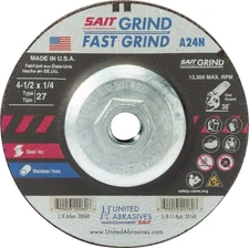 United Abrasives SAIT 20160 A24N 4-1/2x1/4x5/8-11 Fast Grinding Wheels 10 pack