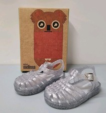 Mini Melissa Possesion Jelly Sandals Little Kids Size 7 Silver Glitter Shoes
