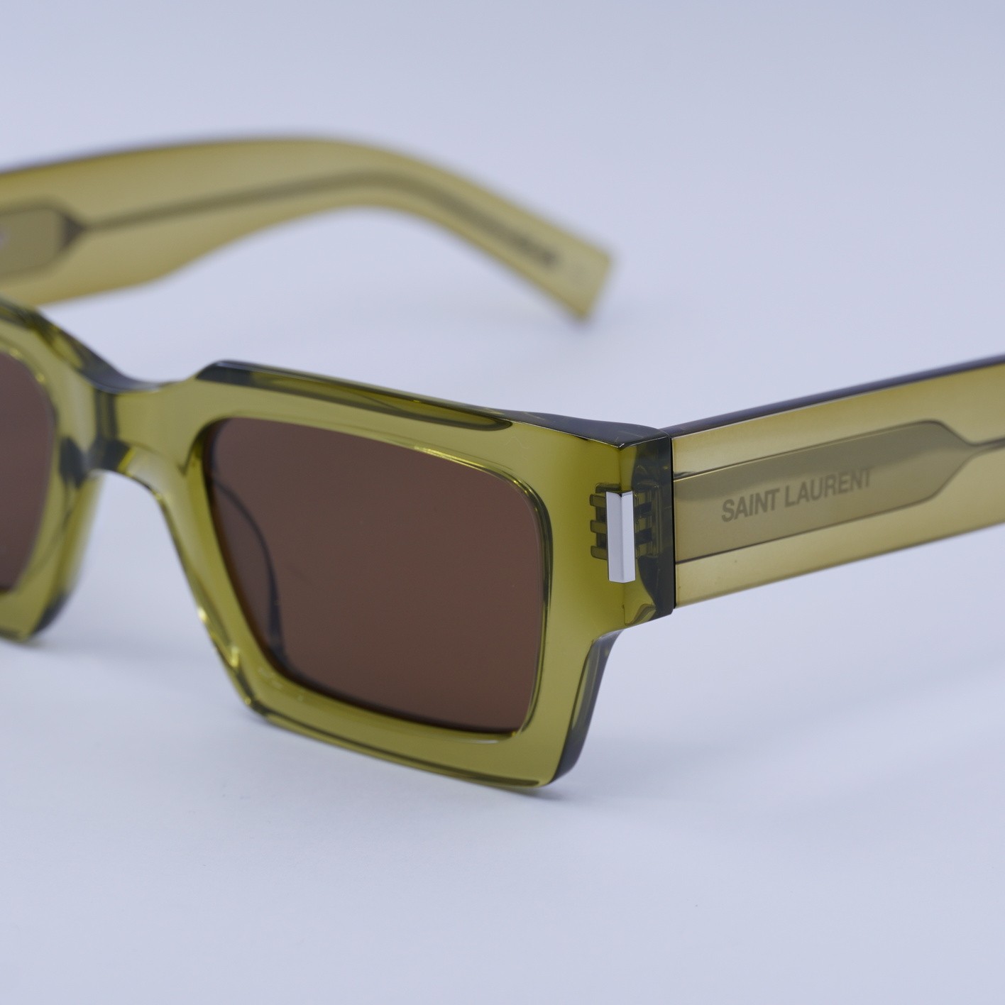 Occhiali da sole Saint Laurent SL572 008 trasparenti verde marrone 50 22 145 nuovi