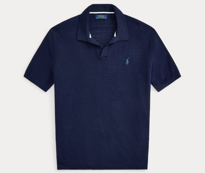 Polo Ralph Lauren Men`s Cotton-Linen Polo-Collar Sweater blue size M