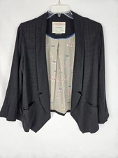 Cartonnier Anthropologie Blazer Womens Large Rayon Open Front Long Sleeve Black