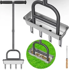 Manual Lawn Coring Aerator Tool with Storage Tray & Rubber Grip