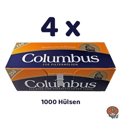 4 x 250 Columbus King Size Filterhülsen, 1000 Hülsen Zigarettenhülsen