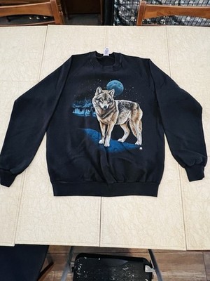 VTG 1987 Wolf In The Night Crewneck Sweatshirt Size Large Black Made In USA