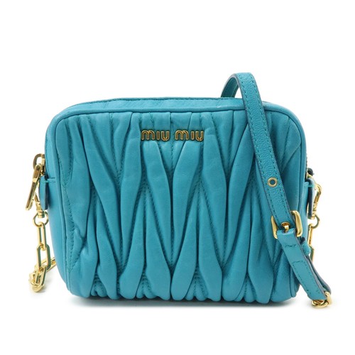 MIU MIU Matelasse Leather 2Way Bag Hand Shoulder Bag Blue RT0543 Auth Used F/S