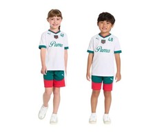 Puma Boys Girls Soccer Set Green Multicolor T-Shirt Shorts 2-Piece Relaxed Fit