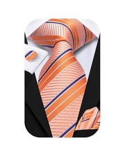 Mens 70 inches Tie Set Extra Long Necktie With Cufflinks Orange Blue