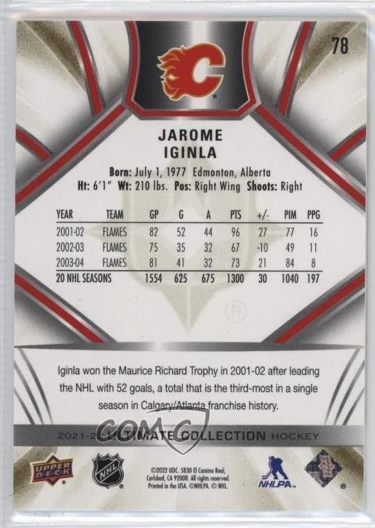 2021-22 Upper Deck Ultimate Collection Legends Gold /35 Jarome Iginla #78 HOF - Image 2 of 2