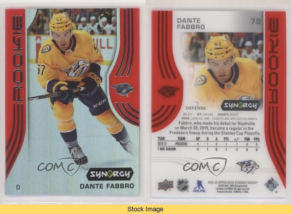 2019-20 Upper Deck Synergy Rookies Red Tier 1 Dante Fabbro #78 Rookie RC READ - Image 3 of 3