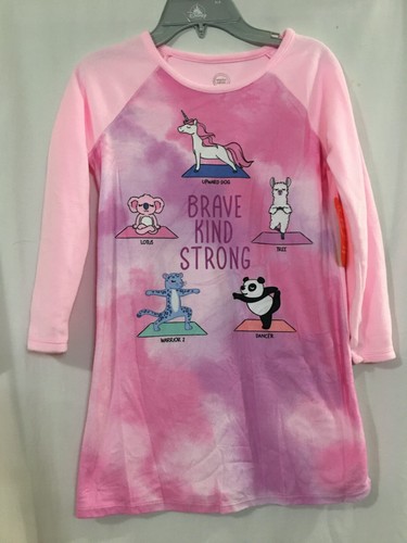 New Wonder Nation Yoga Leopard Girls Pink Nightshirt Nightgown Long sleeve U pic - Picture 7 of 8