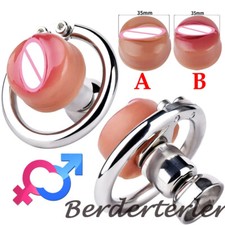 New Sissy Metal Chastity Cage with Detachable Silicone Plug Lock Chastity Device