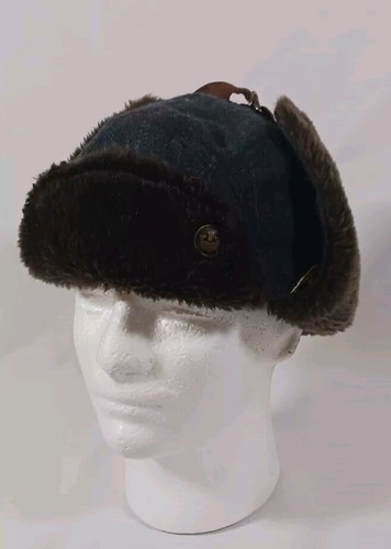 Goorin Brothers Trapper Hat Ear Flaps Strap Men Large Black Wool Blend Hunting