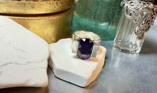 Genuine 925 Sterling Silver Amethyst Gemstone Wide Band Ring Size 9