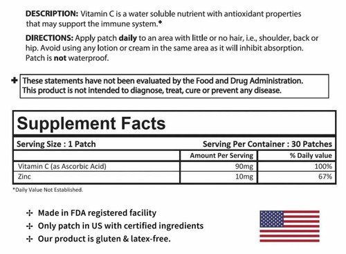 90 Day Supply Original PatchMD Vitamin C Plus ZINC Topical Patch 90 Patches - Picture 3 of 5