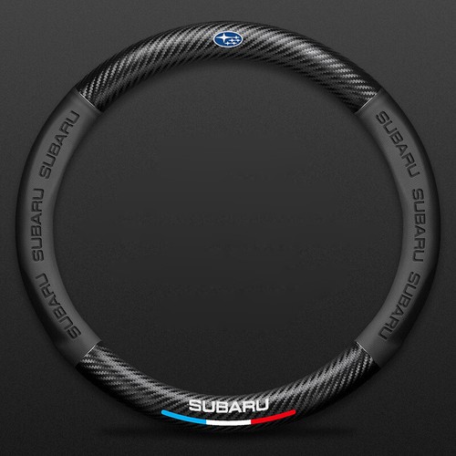 15" Black Leather Carbon Fiber Car Steering Wheel Cover Accessories For Subaru - Bild 3 von 6